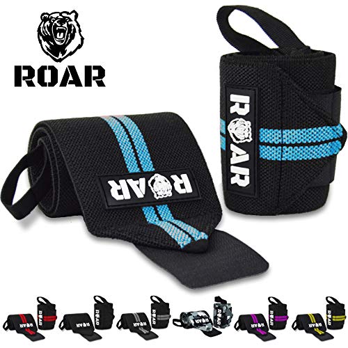 Roar® Muñequeras Deportivas, Muñequeras Crossfit Hombre y Mujer, Muñequeras Gym Hombre, Wrist Wraps, Muñequera Crossfit, Muñequeras Gimnasio, Calistenia, Musculacion, Halterofilia (Azul)