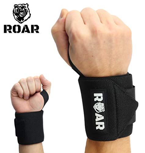 Roar® Muñequeras Deportivas, Muñequeras Crossfit Hombre y Mujer, Muñequeras Gym Hombre, Wrist Wraps, Muñequera Crossfit, Muñequeras Gimnasio, Calistenia, Musculacion, Halterofilia (Negro)