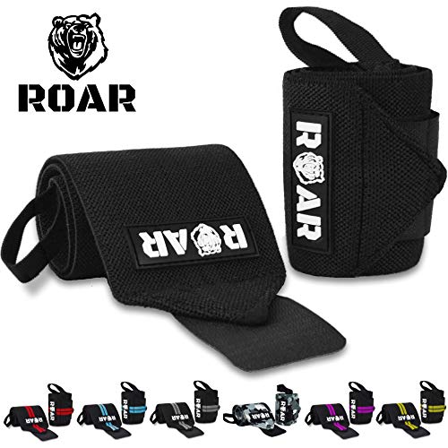 Roar® Muñequeras Deportivas, Muñequeras Crossfit Hombre y Mujer, Muñequeras Gym Hombre, Wrist Wraps, Muñequera Crossfit, Muñequeras Gimnasio, Calistenia, Musculacion, Halterofilia (Negro)