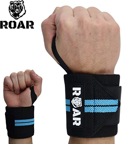 Roar® Muñequeras Deportivas, Muñequeras Crossfit Hombre y Mujer, Muñequeras Gym Hombre, Wrist Wraps, Muñequera Crossfit, Muñequeras Gimnasio, Calistenia, Musculacion, Halterofilia (Azul)