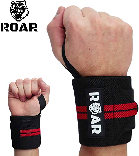 Roar® Muñequeras Deportivas, Muñequeras Crossfit Hombre y Mujer, Muñequeras Gym Hombre, Wrist Wraps, Muñequera Crossfit, Muñequeras Gimnasio, Calistenia, Musculacion, Halterofilia (Rojo)