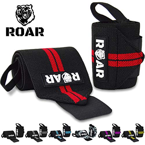 Roar® Muñequeras Deportivas, Muñequeras Crossfit Hombre y Mujer, Muñequeras Gym Hombre, Wrist Wraps, Muñequera Crossfit, Muñequeras Gimnasio, Calistenia, Musculacion, Halterofilia (Rojo)