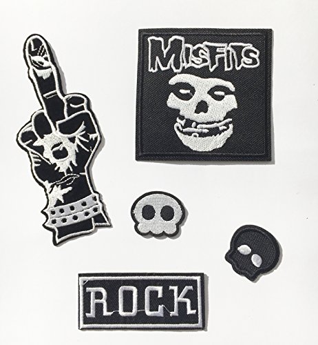 Rocker Biker Patch - Parche para ropa (5 unidades), diseño de calavera