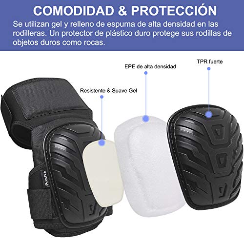 Rodilleras de trabajo Preciva Rodilleras Profesionales para el Trabajo, Almohadillas de Gel de precisión para la Rodilla, para la construcción, jardinería, con Fuertes Correas Dobles y fácil fijación