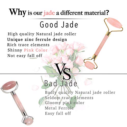 Rodillo De Jade Roller Face - Herramienta de masaje de cuarzo rosa para chica, nueva versión, rejuvenece la piedra natural para evitar que el cuello se arruge, comprueba los ojos, más delgado …