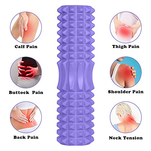 Rodillo de Yoga，Foam Roller，Rodillos de Espuma para Ejercicios musculares Foam Roller Kit con Rejilla de Liberación Miofascial, 3-en-1 Kit de Rodillo Masaje Muscular con Rodillos de Espuma (Púrpura)