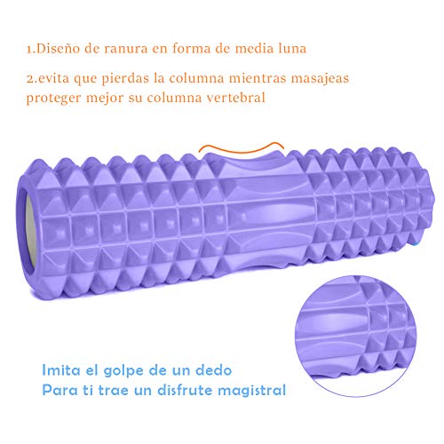 Rodillo de Yoga，Foam Roller，Rodillos de Espuma para Ejercicios musculares Foam Roller Kit con Rejilla de Liberación Miofascial, 3-en-1 Kit de Rodillo Masaje Muscular con Rodillos de Espuma (Púrpura)