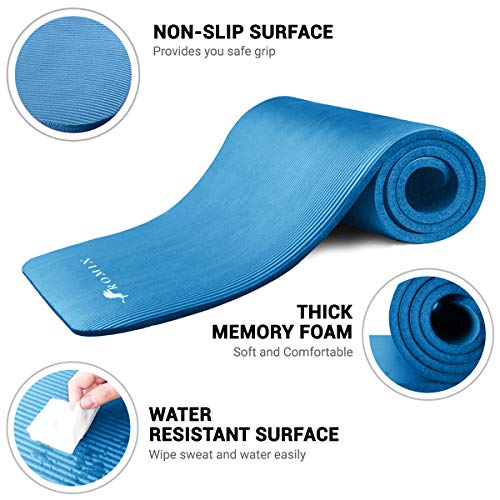 ROMIX Esterilla Yoga Antideslizante, 15MM Alta Densidad Gruesa y Suave Ecológica Almohadilla de Espuma de Memoria, Liviana Yoga Mat para Pilates Ejercicio Gimnasio Fitness Meditación Viaje (Azul)