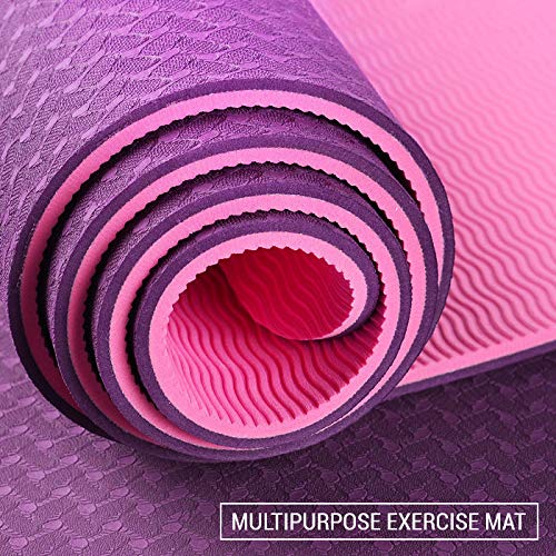 ROMIX Esterilla Yoga, Exercise Mat Eco-Friendly 6MM de Gruesor TPE con Bolsa de Transporte, Colchoneta de Yoga Antideslizante para Hombres, Mujeres, Hogar, Gimnasio, de Meditación Pilates (Púrpura)