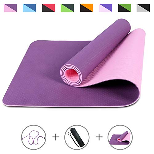 ROMIX Esterilla Yoga, Exercise Mat Eco-Friendly 6MM de Gruesor TPE con Bolsa de Transporte, Colchoneta de Yoga Antideslizante para Hombres, Mujeres, Hogar, Gimnasio, de Meditación Pilates (Púrpura)