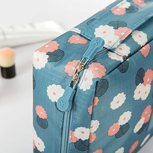 Romote 1pc Impermeable Maquillaje Bolsa de Aseo cosméticos Bolsa de Viaje de Lavado Organizador de Viajes Bolsa de Aseo para Mujeres señoras Madre niñas (Flor Azul)