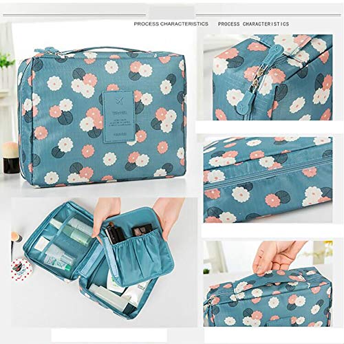 Romote 1pc Impermeable Maquillaje Bolsa de Aseo cosméticos Bolsa de Viaje de Lavado Organizador de Viajes Bolsa de Aseo para Mujeres señoras Madre niñas (Flor Azul)