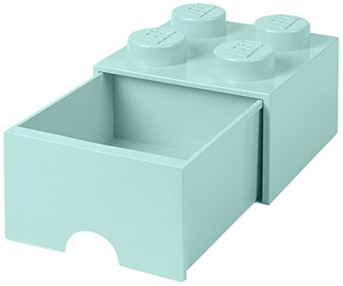 Room Copenhagen 4005 Lego Ladrillo 4 pomos, 1 cajón, Caja de almacenaje apilable, 4,7 l, Legion/Aqua Light Blue/Mint, 25 x 25 x 18 cm