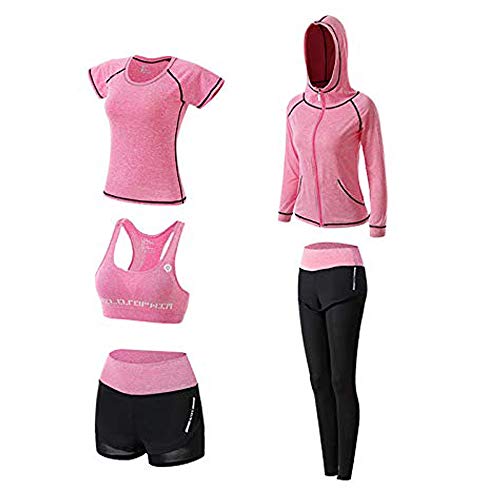 Ropa Deportiva Mujer,5 Piezas Conjuntos Deportivos para Mujer Yoga Fitness Deporte Chándales Ropa de Correr Conjunto de Gimnasio Ejercicio Carrera Entrenamiento Transpirable Cómodo