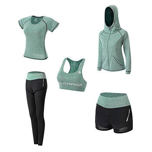 Ropa Deportiva Mujer,5 Piezas Conjuntos Deportivos para Mujer Yoga Fitness Deporte Chándales Ropa de Correr Conjunto de Gimnasio Ejercicio Carrera Entrenamiento Transpirable Cómodo