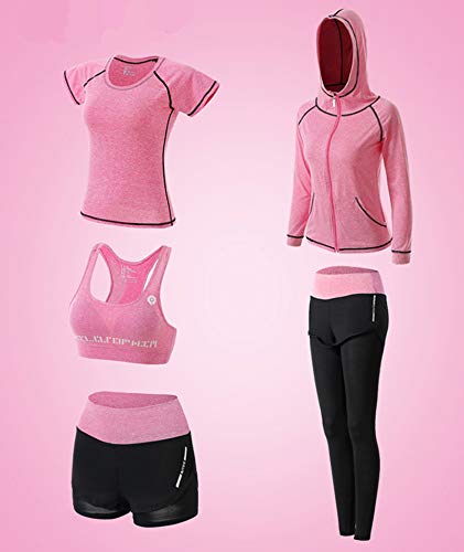 Ropa Deportiva Mujer,5 Piezas Conjuntos Deportivos para Mujer Yoga Fitness Deporte Chándales Ropa de Correr Conjunto de Gimnasio Ejercicio Carrera Entrenamiento Transpirable Cómodo