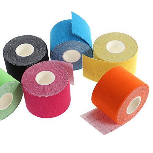 ROSENICE 6 Rollos Cintas de Recuperación de Kinesiología Vendaje Neuromuscular 5 m x 5 cm 6 Colores Diferentes