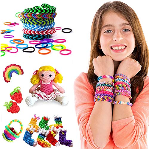 rosepartyh Gomas para Pulseras Gomitas para Hacer Pulseras Loom Bands Cintas de Telar Kit Niños DIY Loom Bandas Banda Goma Trenzado Brazaletes y Loom Elasticas Banda de Telar Juguete para Niños