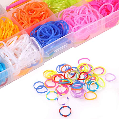 rosepartyh Gomas para Pulseras Gomitas para Hacer Pulseras Loom Bands Cintas de Telar Kit Niños DIY Loom Bandas Banda Goma Trenzado Brazaletes y Loom Elasticas Banda de Telar Juguete para Niños