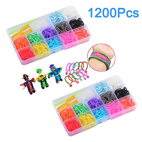 rosepartyh Gomas para Pulseras Gomitas para Hacer Pulseras Loom Bands Cintas de Telar Kit Niños DIY Loom Bandas Banda Goma Trenzado Brazaletes y Loom Elasticas Banda de Telar Juguete para Niños