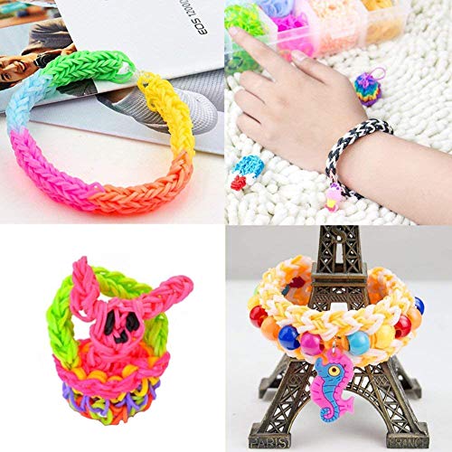 rosepartyh Gomas para Pulseras Gomitas para Hacer Pulseras Loom Bands Cintas de Telar Kit Niños DIY Loom Bandas Banda Goma Trenzado Brazaletes y Loom Elasticas Banda de Telar Juguete para Niños