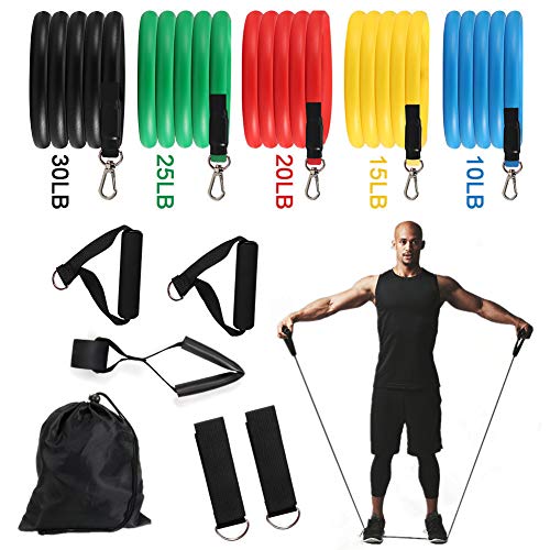 ROTEK 11pcs Bandas de Resistencia, Mujeres Hombres Gomas Elasticas Fitness Bandas de Gym para Yoga,Fitness,Deporte,Musculación,ABS Ejercicio,Pérdida de Peso,etc.