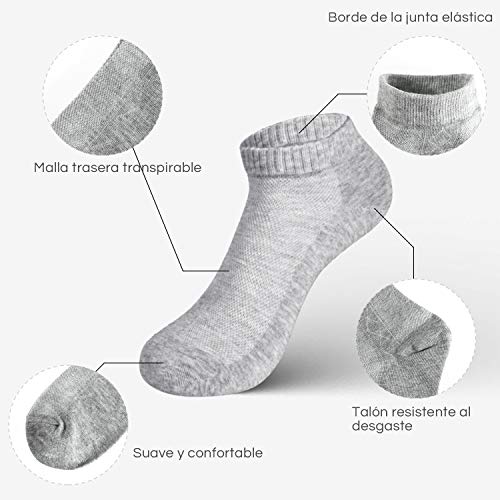 Rovtop 12 Pares de Calcetines para Hombre y Mujer - 12 Pares Calcetines Deportivos Medias Bajas, Malla Transpirable (Blanco/Negro/Gris)