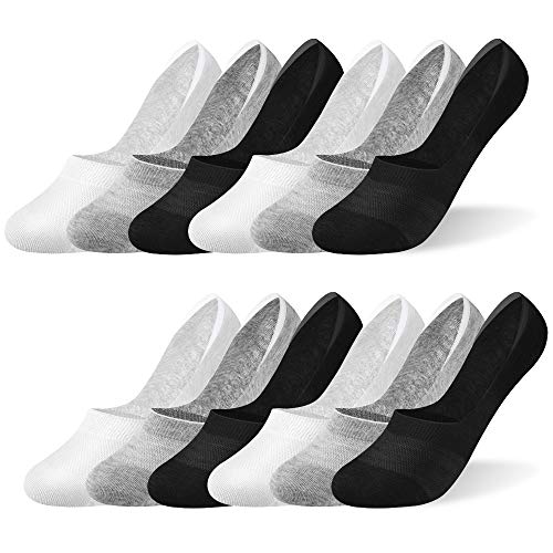 Rovtop Calcetines Cortos 12Pares Calcetines para Hombre - Calcetines Invisibles de Malla Transpirable con Antideslizante de Silicona Negro/Blanco/Gris Claro Talla Eur 39-46