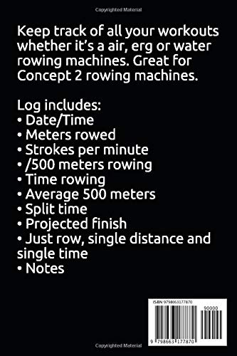 Rowing Machine Log book: Rowing Machine Log Book: Rowing Training Log for Air Erg Indoor Rowing Machines - Log your meters strokes-per-minute average ... – Great for Concept 2 C2 rowing machine.
