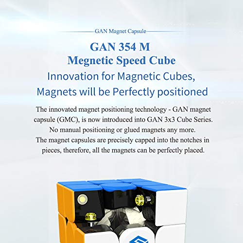 ROXENDA GAN 354 M Speed Cube, Cubo de Magnético Profesional Stickerless 3x3 GAN Cube - Giro Fácil y Juego Suave - Más Rápido y Más Preciso Que el Original (GAN 354 M)