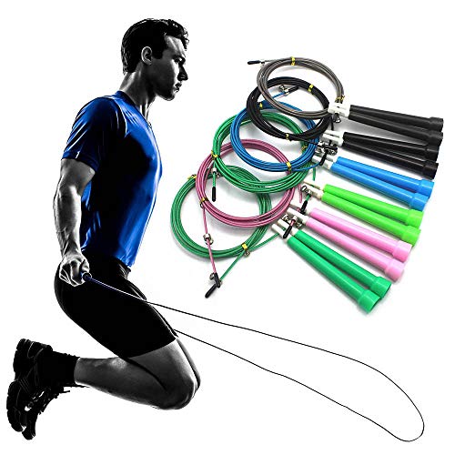 Ruan Cuerda de Saltar de 300 cm, de Acero, Ajustable, de Velocidad rápida, con Mango de ABS, para Entrenamiento de Crossfit, Boxeo, Ejercicios de Deporte, Negro