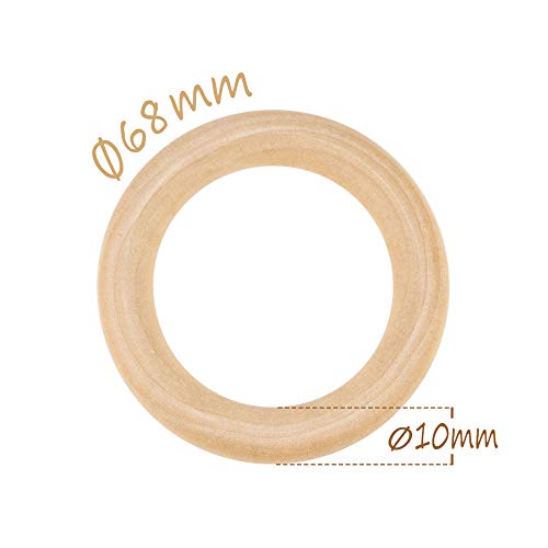 RUBY - 20 Aros de madera natural para manualidades, aros de madera para artesanías (Ø 68 mm)