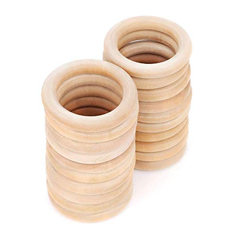 RUBY - 20 Aros de madera natural para manualidades, aros de madera para artesanías (Ø 68 mm)