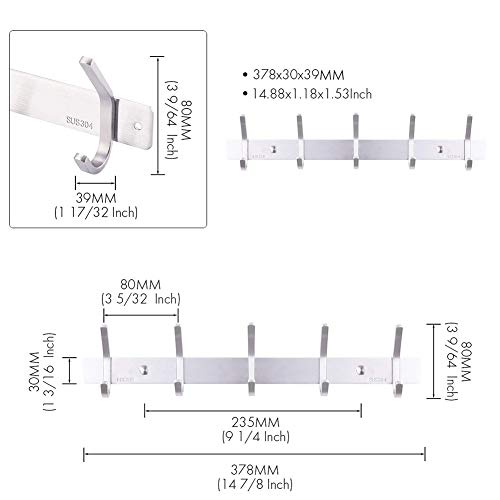 Rucae Percheros de pared - Toallas de baño Ganchos para pared, percha de acero inoxidable Soporte para ropa resistente