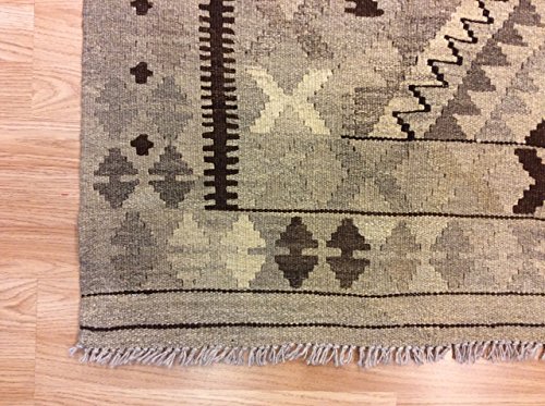 Rugstore-Outlet Alfombra Original Natural de Lana Natural teñida 100% teñida a Mano, Reversible, Estilo Tribal geométrico, diseño de corazón, Lado del Fuego, 153 x 198 cm