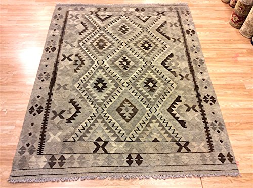 Rugstore-Outlet Alfombra Original Natural de Lana Natural teñida 100% teñida a Mano, Reversible, Estilo Tribal geométrico, diseño de corazón, Lado del Fuego, 153 x 198 cm