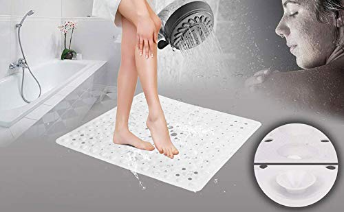 Ruiuzi - Alfombrilla de baño antideslizante lavable a máquina, antibacteriana, BPA, látex, sin ftalatos, alfombra de baño cuadrada con orificios de drenaje, ventosas, caucho, transparente, 53cm*53cm