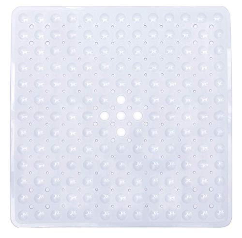 Ruiuzi - Alfombrilla de baño antideslizante lavable a máquina, antibacteriana, BPA, látex, sin ftalatos, alfombra de baño cuadrada con orificios de drenaje, ventosas, caucho, transparente, 53cm*53cm