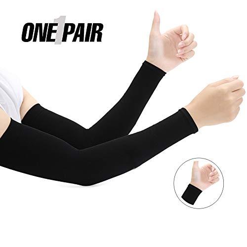 Ruiuzi Brazo Largo Enfriamiento Brazo Mangas Protección UV para Guantes Hombres Mujeres Niños Bloqueador Solar Protector Correr Golf Ciclismo Conducir (Negro, sin Dedo)