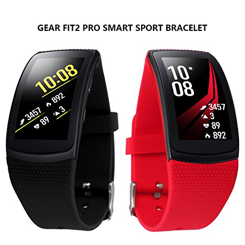 Rukoy Correas para Samsung Gear Fit 2 Band/Gear Fit 2 Pro [Paquete de 2: Negro + Rojo], Replacement Bands Accesorios para Samsung Gear Fit2 Pro SM-R365/Gear Fit2 SM-R360 Smartwatch (5.9"-7.5")