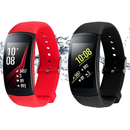 Rukoy Correas para Samsung Gear Fit 2 Band/Gear Fit 2 Pro [Paquete de 2: Negro + Rojo], Replacement Bands Accesorios para Samsung Gear Fit2 Pro SM-R365/Gear Fit2 SM-R360 Smartwatch (5.9"-7.5")