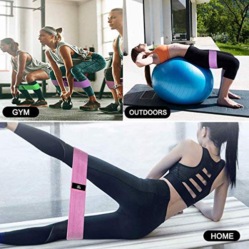 RUNYUE Bandas elásticas de Resistencia, Bandas elásticas de Fitness, 3 Bandas elásticas de Tela de Color con 3 Niveles de Resistencia para Ejercicios de glúteos, Yoga, Pilates, Gimnasio