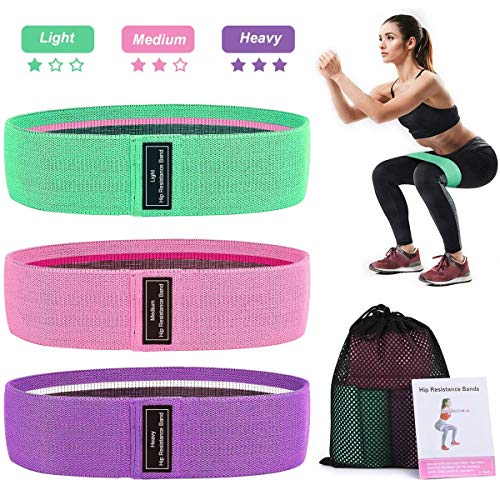 RUNYUE Bandas elásticas de Resistencia, Bandas elásticas de Fitness, 3 Bandas elásticas de Tela de Color con 3 Niveles de Resistencia para Ejercicios de glúteos, Yoga, Pilates, Gimnasio