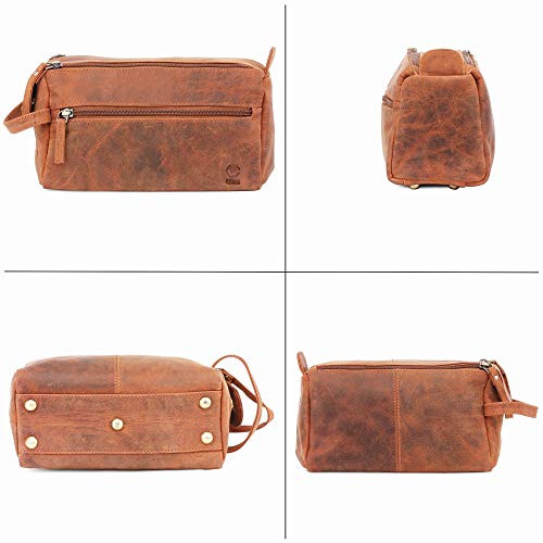 Rustic Town Bolsa de Aseo de Cuero Vintage y Estilo Antiguo para Todos Sus artículos de Viaje para Unisex-Adulto Medio Marrón