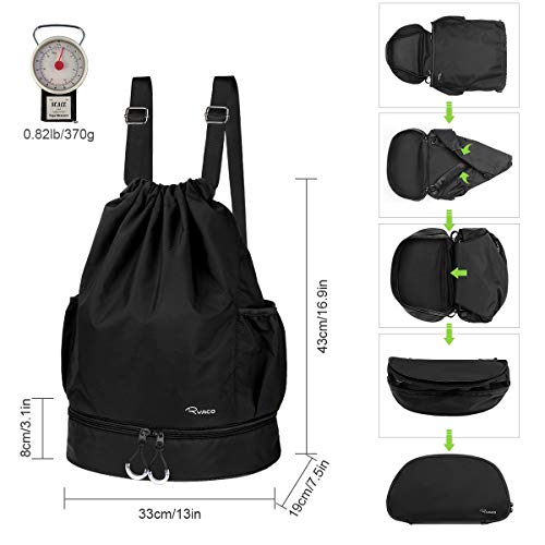 Ryaco Mochila de Cuerda Unisex, Saco de Gimnasia para Deporte Gimnasio Yoga Nadar (Negro)