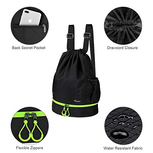 Ryaco Mochila de Cuerda Unisex, Saco de Gimnasia para Deporte Gimnasio Yoga Nadar (Negro & Verde Neón)