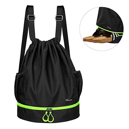 Ryaco Mochila de Cuerda Unisex, Saco de Gimnasia para Deporte Gimnasio Yoga Nadar (Negro & Verde Neón)