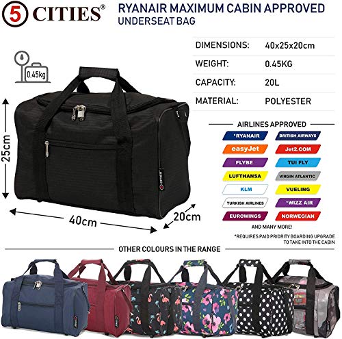 Ryanair 20L Tamaño máximo de Equipaje de Mano 40x25x20cm Bolsa de Equipaje (2X Negro)