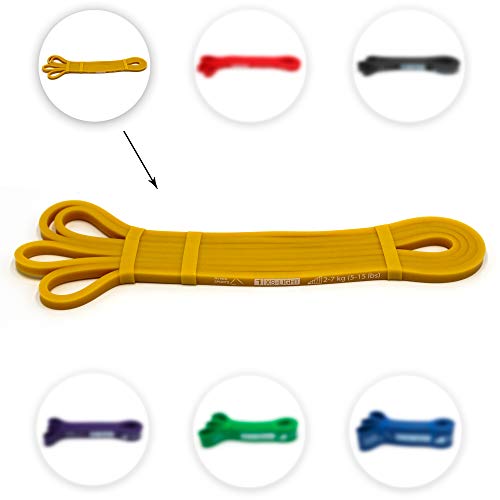 Ryher Banda elástica de Resistencia para dominadas - Banda de Ejercicios para Fitness, Crossfit, Asistente para pullups o Levantamiento de Pesas (Individual #1 Amarilla - de 2 a 7 kg)