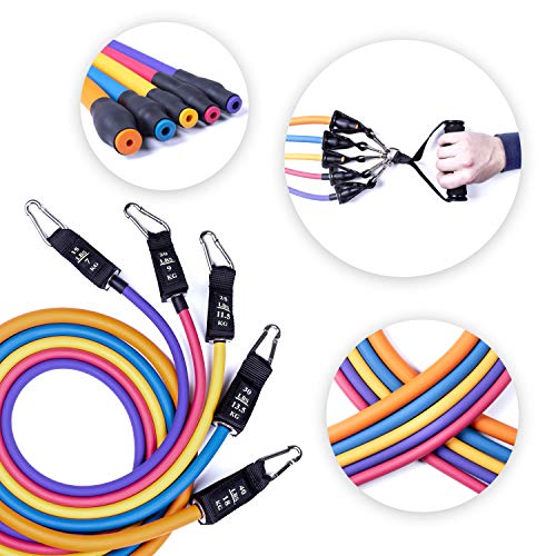 Ryher Gomas elásticas Fitness y Ejercicio - Set Bandas de Resistencia con Asas, Correas para los Tobillos, Anclaje para Puertas – Deporte en Casa, Crossfit, Pesas y Musculacion - Pack Extra Fuerte